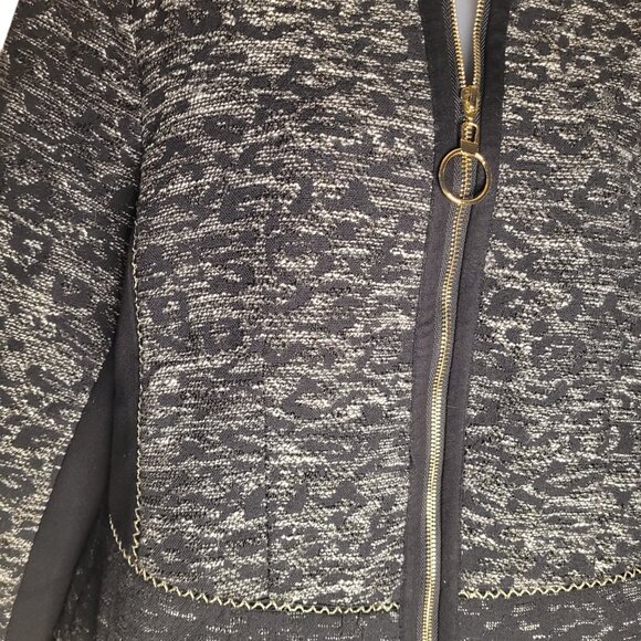 Chico's Black Tweek Jacket Zip Up Gold Hardware Lined Sz 2 - Picture 4 of 6